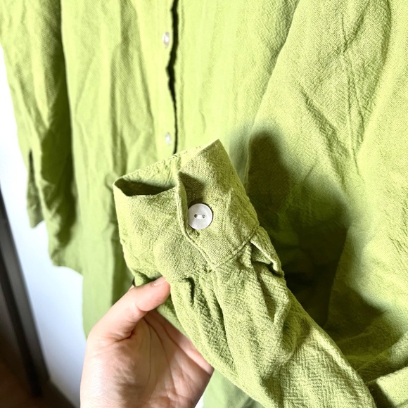Soft Surroundings NWOT Textured 100% Cotton Button Down Shirt Green Size 2X - Picture 5 of 8